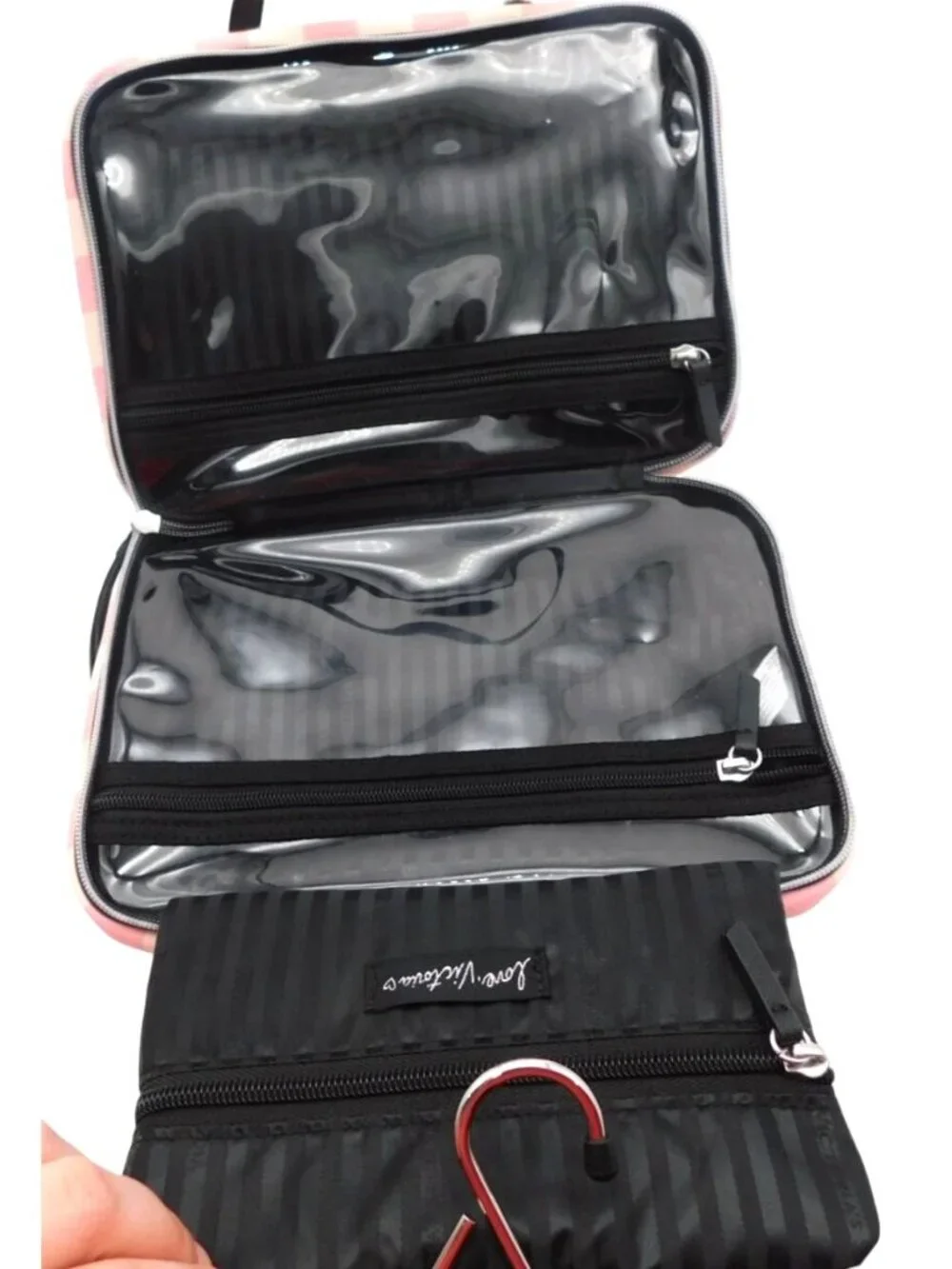 Victoria's Secret Pink Signature Stripe Jetsetter Hanging Cosmetic Makeup Case